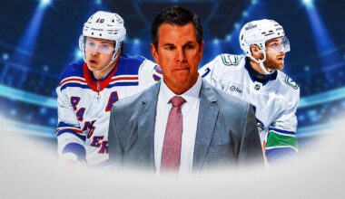 New York Rangers center Mika Zibanejad (93) skates across the blue line against the Philadelphia Flyers during the second period at Madison Square Garden.