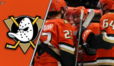 Anaheim Ducks celebrating a goal as they look to add a top-six forward