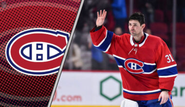 Carey Price waving to the Habs crowd, as he skates to the dressing room, contemplating the future of his contract and the team's salary cap