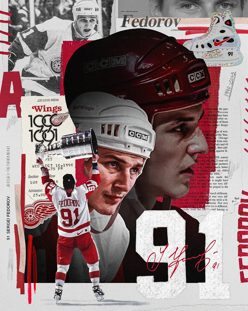 Sergei Fedorov will have his #91 sweater retired on Jan. 12 in a pre-game ceremony at Little Caesars Arena in Detroit, Mich.