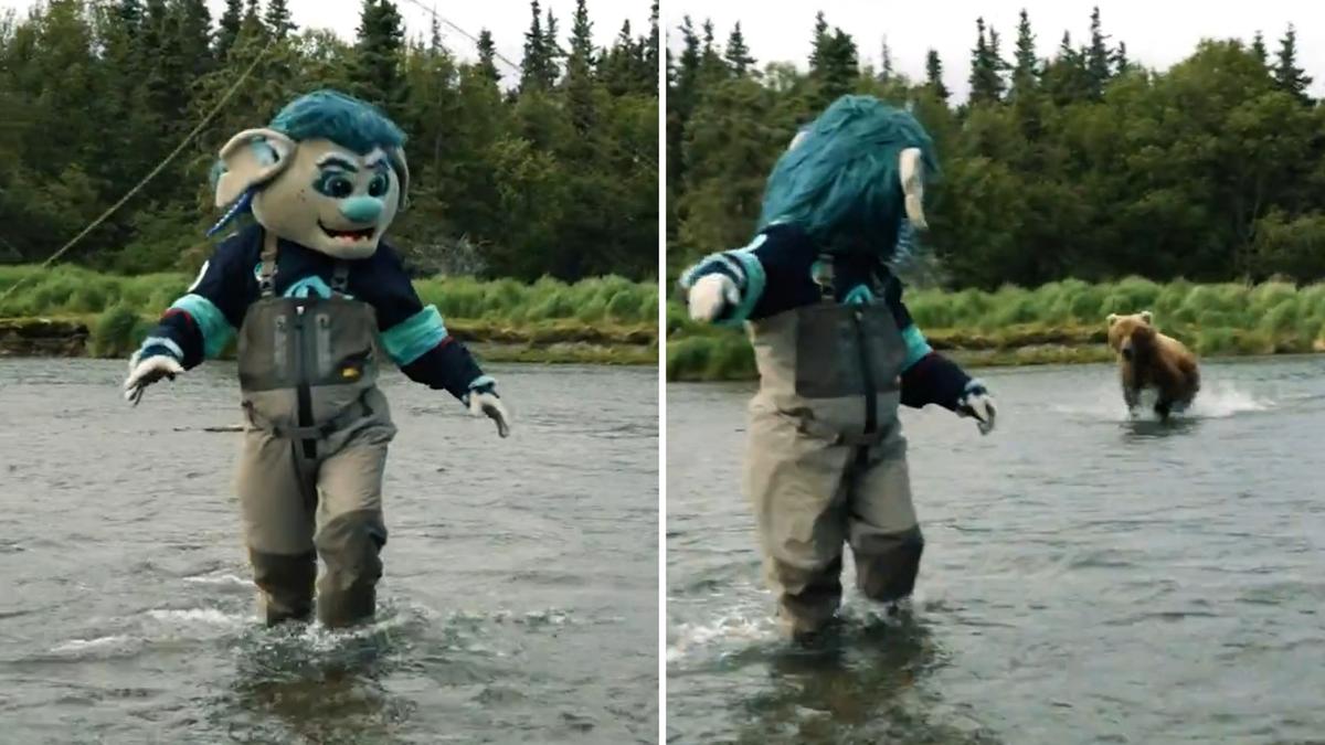 Grizzly bear charges towards hockey team’s mascot in Alaska, video captures terrifying moment
