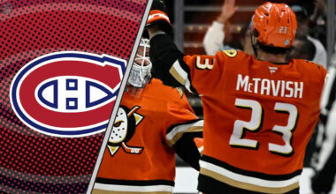 Mason McTavish of the Anaheim Ducks skates with the puck, amidst NHL trade rumors linking him to the Montreal Canadiens.