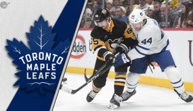 Morgan Rielly of the Toronto Maple Leafs and Erik Karlsson of the Pittsburgh Penguins, depicting the latest NHL trade rumors