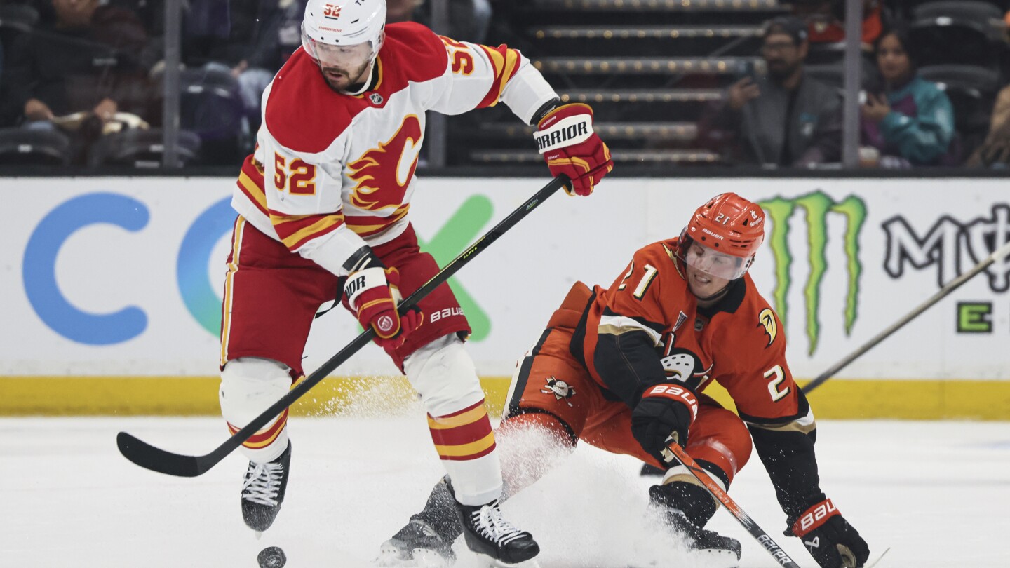 Gauthier scores late in 3rd and in OT to lift the Ducks past the Flames, 4-3