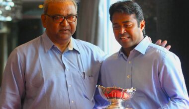 Vece Paes Passes Away at 80: Dr Vece Paes with his son Leander Paes as the tennis ace celebrates his 15th Grand Slam title at a Mumbai hotel. (Express Photo by Ganesh Shirsekar)