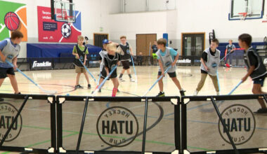 Youth hockey players attend Utah Mammoth street hockey clinic in Riverdale. (Derek Petersen, KSL TV...
