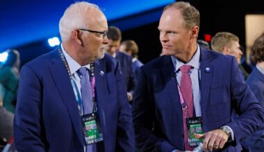 Buffalo Sabres head coach Lindy Ruff and general manager Kevyn Adams