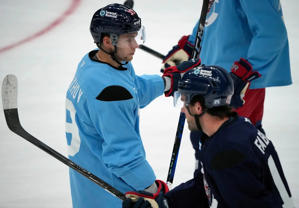 Columbus Blue Jackets right wing Yegor Chinakhov (59) during training camp at Nationwide Arena on September 18, 2025.