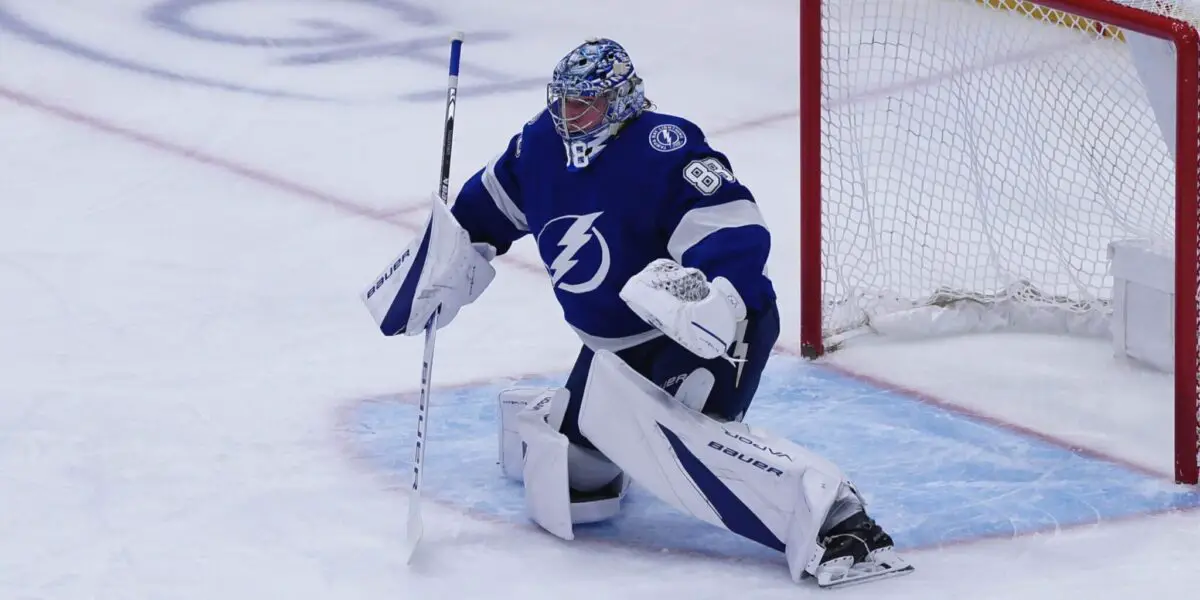 Andrei Vasilevskiy in net for the Tampa Bay Lightning