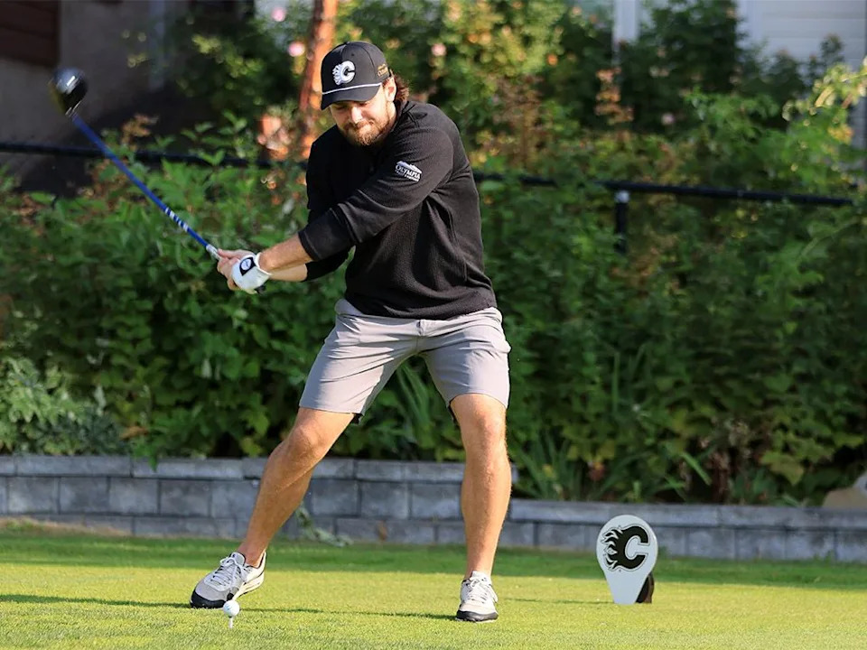  Calgary Flames defenceman Rasmus Andersson takes part in the 44th annual Calgary Flames Celebrity Charity Golf Classic at the Country Hills Golf Club on Tuesday, Sept. 9, 2025.