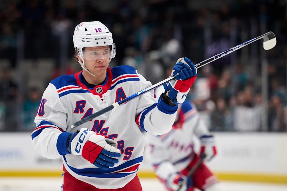 New York Rangers left wing Artemi Panarin (10) warms up before the game against the San Jose Sharks at SAP Center at San Jose. Mandatory Credit: Robert Edwards-Imagn ImagesRobert Edwards-Imagn Images