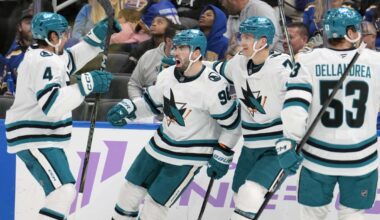 Macklin Celebrini scores twice in Sharks' 4-3 victory over the Blues