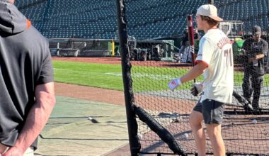 SF Giants welcome Sharks' Macklin Celebrini, Will Smith for BP