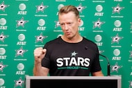 Dallas Stars head coach Glen Gulutzan speaks during a season-opening media availability at...