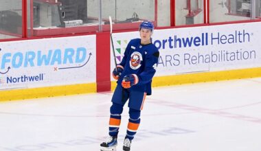 Matthew Schaefer, the Islanders' No. 1 draft pick, takes the ice for his first training camp