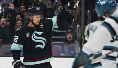 Montour snaps scoreless streak with 2 goals and Kraken beat Sharks 6-2