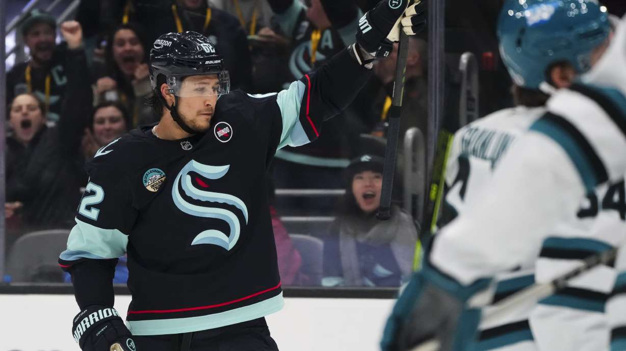 Montour snaps scoreless streak with 2 goals and Kraken beat Sharks 6-2