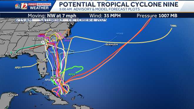 Tropical Spaghetti Model Plots: Potential Tropical Cyclone Nine, likely to become Imelda tropical wind gust speed estimates for humberto and potential imelda