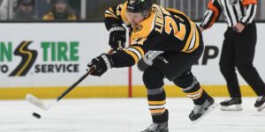 Hampus Lindholm skating for the Boston Bruins