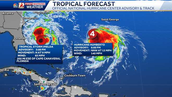 tropical advisory: imelda and hurricane humberto in the atlantic ocean