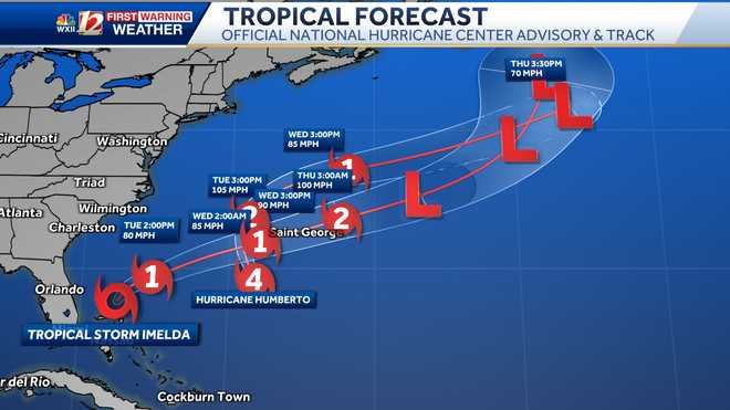 twin tropical tracks: humberto & tropical depression nine, soon to be imelda