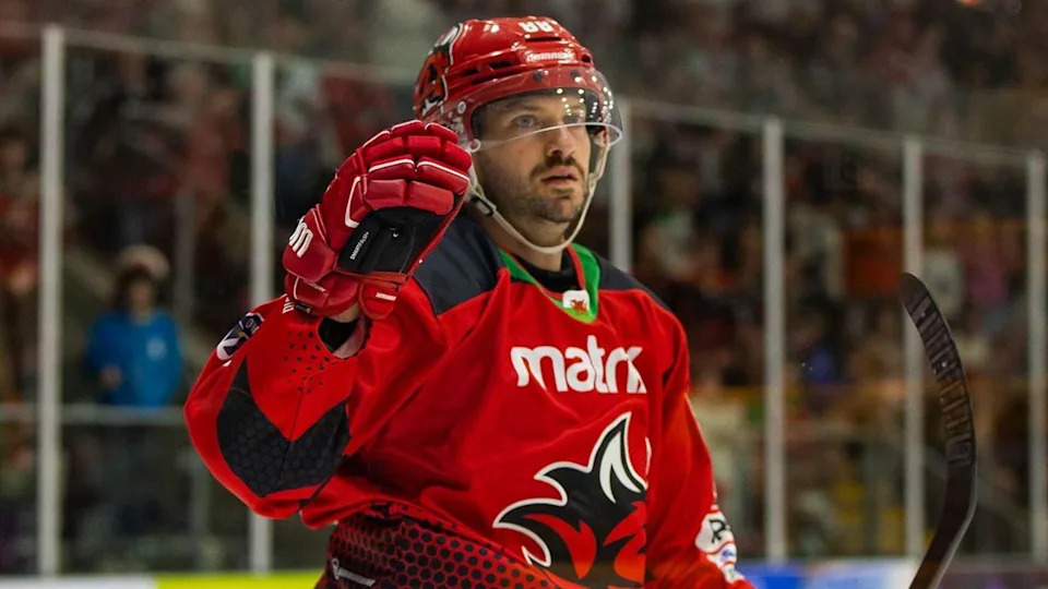 Cardiff Devils' Joey Martin with one arm raised