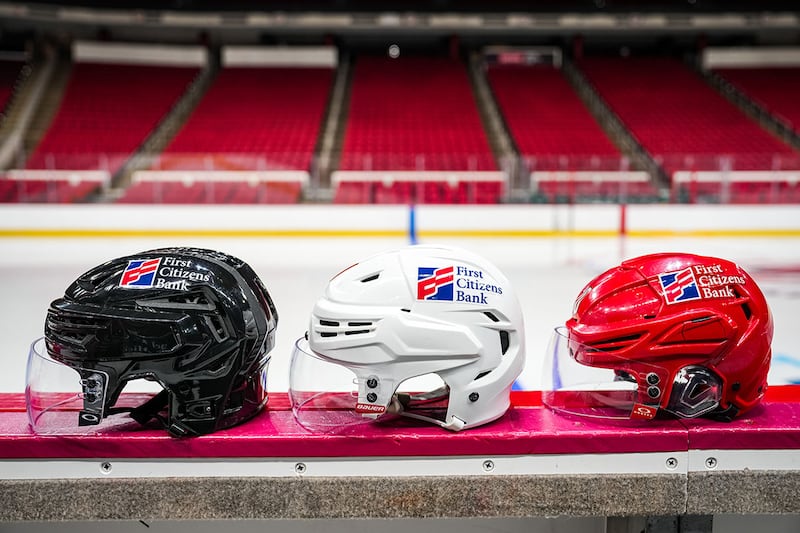 Carolina Hurricanes First Citizens Bank helmet sponsor