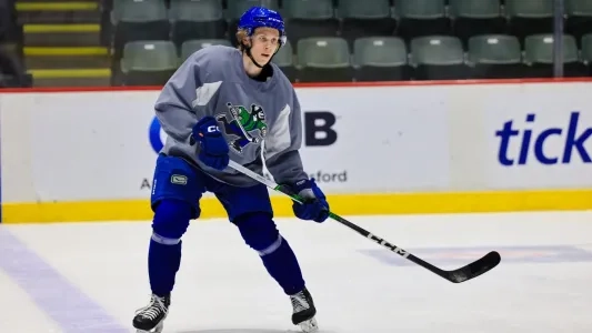Vancouver Canucks prospect Sawyer Mynio. Vancouver Canucks prospect Sawyer Mynio.