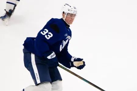 Toronto Maple Leafs prospect Tinus Luc Koblar skates during rookie camp with the team.