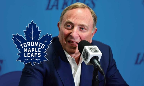 Feb 22, 2025; Los Angeles, California, USA; NHL commissioner Gary Bettman speaks during media availabilities before the Los Angeles Kings play against the Utah Hockey Club at #8294;Crypto.com#8297; Arena. Mandatory Credit: Gary A. Vasquez-Imagn Images