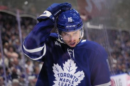 May 18, 2025; Toronto, Ontario, CAN; Former Toronto Maple Leafs forward Mitch Marner (16) adjusts his helmet after a play against the Florida Panthers during the first period of game seven of the second round of the 2025 Stanley Cup Playoffs at Scotiabank Arena. It was his last game as a member of the Maple Leafs May 18, 2025; Toronto, Ontario, CAN; Former Toronto Maple Leafs forward Mitch Marner (16) adjusts his helmet after a play against the Florida Panthers during the first period of game seven of the second round of the 2025 Stanley Cup Playoffs at Scotiabank Arena. It was his last game as a member of the Maple Leafs