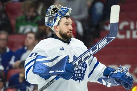 Apr 24, 2025; Ottawa, Ontario, CAN; Toronto Maple Leafs goalie Anthony Stolarz (41) skates in game three of the first round of the 2025 Stanley Cup Playoffs against the Ottawa Senators at Canadian Tire Centre. Mandatory Credit: Marc DesRosiers-Imagn Images