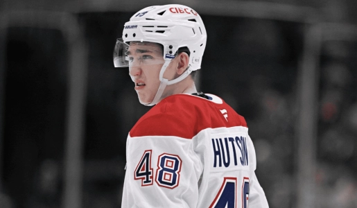 Canadiens defenseman Lane Hutson in game action