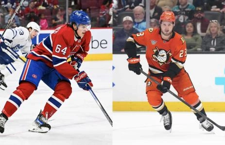 Photo of David Reinbacher and Mason McTavish Photo of David Reinbacher and Mason McTavish