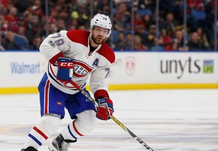 Apr 5, 2017; Buffalo, NY, USA; Montreal Canadiens defenseman Andrei Markov (79) during the game against the Buffalo Sabres at KeyBank Center. Mandatory Credit: Kevin Hoffman-Imagn Images
