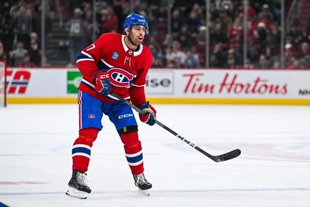 Mar 22, 2025; Montreal, Quebec, CAN; Montreal Canadiens defenseman Jayden Struble (47) tracks the play against the Colorado Avalanche in the third period at Bell Centre. Mandatory Credit: David Kirouac-Imagn Images