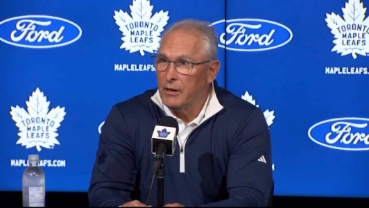 Sept 17, 2025; Toronto Maple Leafs head coach Craig Berube speaks with the media during the team's training camp press conference.
