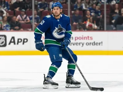 Jett Woo during a preseason game with the Vancouver Canucks.