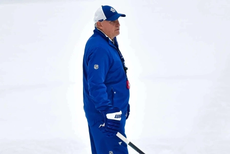 Maple Leafs head coach Craig Berube observes his players during training camp.