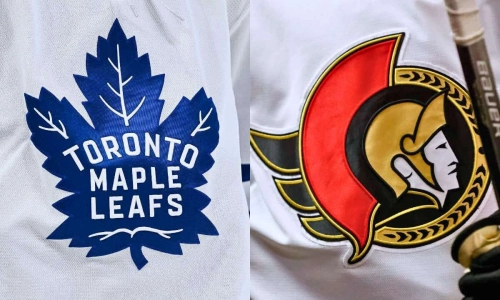 The Toronto Maple Leafs (left) and Ottawa Senators (right) team logos The Toronto Maple Leafs (left) and Ottawa Senators (right) team logos