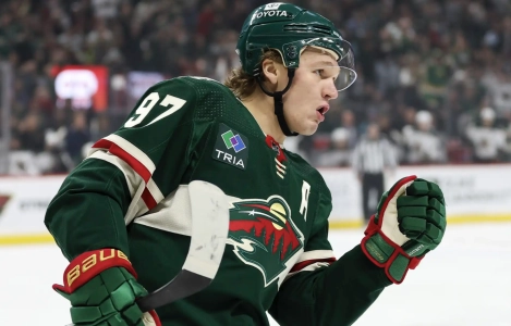 Minnesota's Kirill Kaprizov celebrates a goal