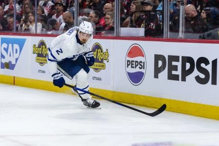 Apr 26, 2025; Ottawa, Ontario, CAN; Toronto Maple Leafs defenseman Simon Benoit (2) skates in game four of the first round of the 2025 Stanley Cup Playoffs against the Ottawa Senators at the Canadian Tire Centre Apr 26, 2025; Ottawa, Ontario, CAN; Toronto Maple Leafs defenseman Simon Benoit (2) skates in game four of the first round of the 2025 Stanley Cup Playoffs against the Ottawa Senators at the Canadian Tire Centre