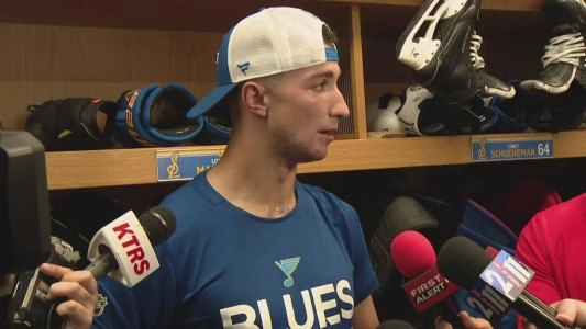 Logan Mailloux with the Blues