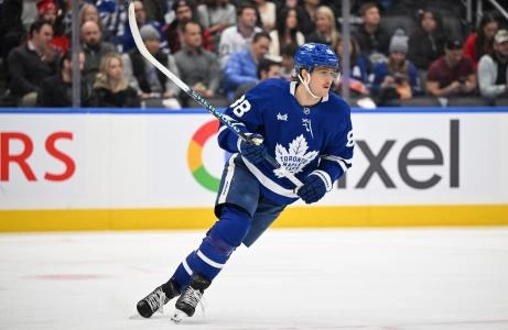 Jan 16, 2025; Toronto, Ontario, CAN; Toronto Maple Leafs forward William Nylander (88) skates up ice against the New Jersey Devils in the second period at Scotiabank Arena. Mandatory Credit: Dan Hamilton-Imagn Images
