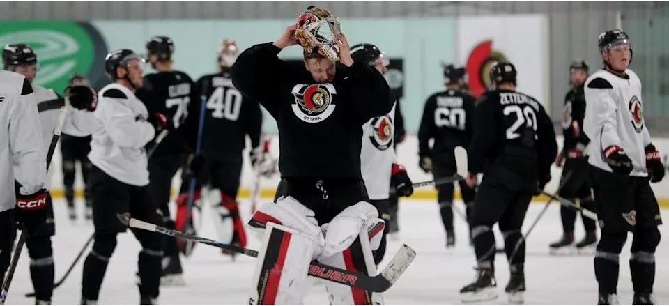 Goalie Leevi Merilainen was among the Ottawa Senators players on the ice for the first practice of training camp on Thursday.