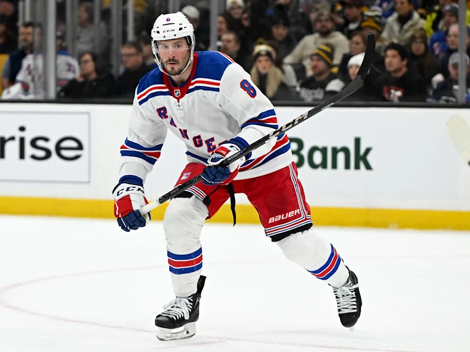 J.T. Miller #8 of the New York Rangers skates against the Boston Bruins during the second period at the TD Garden on February 01, 2025 in Boston, Massachusetts.