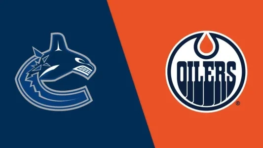 Vancouver Canucks  Edmonton Oilers logos.