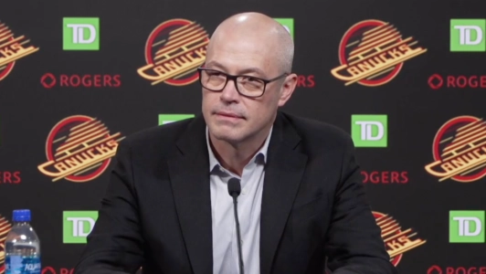 Vancouver Canucks general manager Patrik Allvin adressing the media.