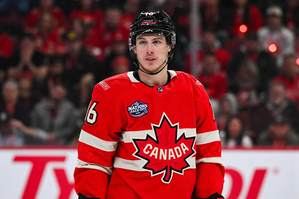 Vegas Golden Knights forward Mitch Marner (16) while playing for Team Canada at the 4 Nations Face-Off.David Kirouac-Imagn Images