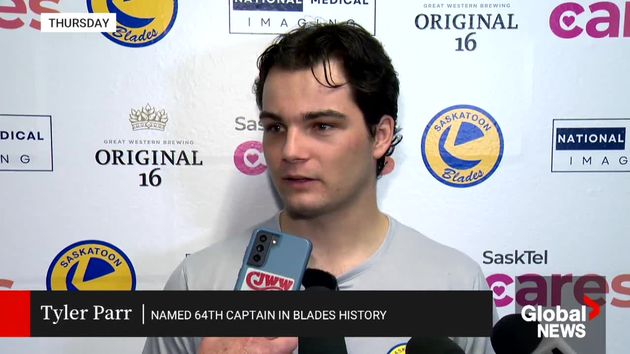 Click to play video: 'Veteran forward Parr named Saskatoon Blades captain ahead of 2025-26 season'